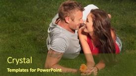  Presentation with rest - Presentation design with beautiful happy couple having a rest in the park in sunny summer day background and a tawny brown colored foreground