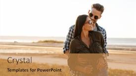  Presentation with beautiful nature - Theme enhanced with beautiful-happy-couple-hugging background and a gold colored foreground