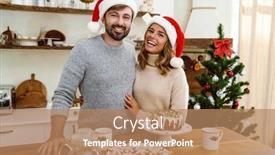  Presentation with christmas dinner - Audience pleasing slide set consisting of beautiful-happy-couple-in-santa backdrop and a coral colored foreground