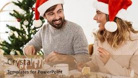  Presentation with christmas dinner - Slide set consisting of beautiful-happy-couple-in-santa background and a coral colored foreground