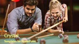  Presentation with pub - Colorful presentation theme enhanced with beautiful happy couple playing billiards backdrop and a tawny brown colored foreground
