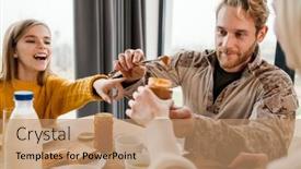  Presentation with family talking - Colorful slide deck enhanced with beautiful-happy-family-talking backdrop and a coral colored foreground