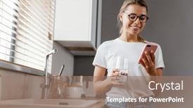  Presentation with mobile home - Cool new PPT theme with beautiful-happy-girl-in-eyeglasses backdrop and a coral colored foreground