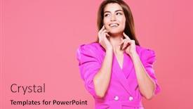  Presentation with pink - Audience pleasing presentation theme consisting of beautiful-happy-girl backdrop and a coral colored foreground