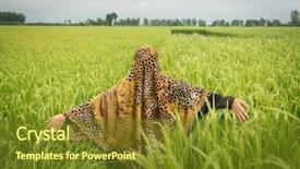  Presentation with woman muslim - Presentation enhanced with beautiful happy muslim woman background and a tawny brown colored foreground