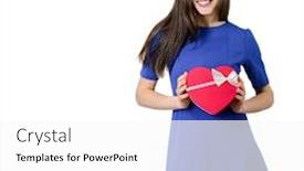  Presentation with valentine - Theme enhanced with beautiful happy smiling young woman holding red heart gift box with valentine's present inside isolated on white background valentine's day image background and a white colored foreground