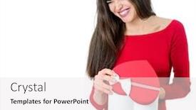  Presentation with valentine - Colorful theme enhanced with beautiful happy smiling young woman holding red heart gift box with valentine's present inside isolated on white background valentine's day image backdrop and a white colored foreground