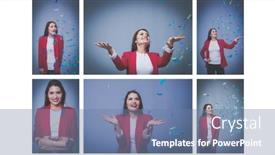  Presentation with happy new year - Presentation theme enhanced with beautiful-happy-woman-at-celebration background and a seafoam green colored foreground