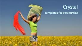  Presentation with rapeseed - PPT theme consisting of beautiful happy woman on rapeseed field in bloom background and a ocean colored foreground