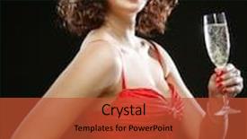  Presentation with sparkling wine - Slide set with beautiful happy woman in a red dress holding a glass of sparkling wine or champagne background and a red colored foreground