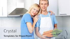  Presentation with carrots - Beautiful PPT layouts featuring beautiful happy young couple cooking carrots in the kitchen at home backdrop and a light blue colored foreground
