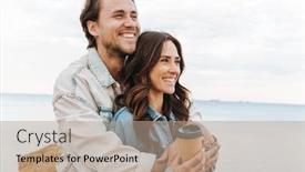  Presentation with takeaway coffee - Colorful slide deck enhanced with beautiful-happy-young-couple backdrop and a coral colored foreground