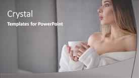  Presentation with tea coffee - Presentation theme enhanced with beautiful-happy-young-woman-drinking background and a gray colored foreground