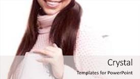  Presentation with skating - Slide set featuring beautiful happy young woman going ice-skating isolated against white background background and a sky blue colored foreground