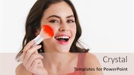  Presentation with makeup - Presentation theme enhanced with beautiful-happy-young-woman background and a coral colored foreground