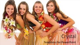  Presentation with hawaiian luau - Cool new presentation theme with beautiful hawaiian hula dancer girls backdrop and a gold colored foreground