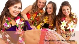  Presentation with hula dancing - Beautiful PPT theme featuring beautiful hawaiian hula dancer girls backdrop and a coral colored foreground