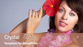  Presentation with hawaiian - Slide set featuring beautiful hawaiian hula dancer woman background and a coral colored foreground