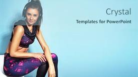  Presentation with healthy - Amazing PPT theme having beautiful-healthy-fitness-woman-exercising backdrop and a sky blue colored foreground