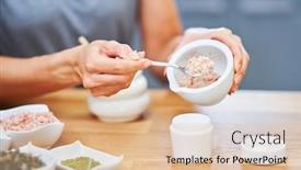  Presentation with cosmetics natural - PPT theme consisting of beautiful-healthy-woman-preparing-natural background and a lemonade colored foreground