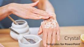  Presentation with cosmetics natural - PPT theme featuring beautiful-healthy-woman-preparing-natural background and a lemonade colored foreground