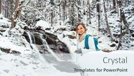  Presentation with waterfall woman - Audience pleasing PPT theme consisting of beautiful-hiker-woman-in-front backdrop and a sky blue colored foreground