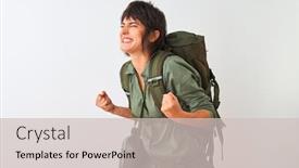  Presentation with backpack - PPT theme enhanced with beautiful-hiker-woman-wearing-backpack background and a soft green colored foreground