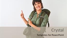  Presentation with canteen - Theme consisting of beautiful-hiker-woman-wearing-backpack background and a mint green colored foreground