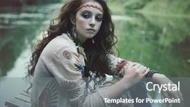  Presentation with hippie - Beautiful PPT theme featuring beautiful hippie girl is sitting backdrop and a gray colored foreground