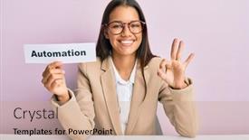  Presentation with automation - Slide deck featuring beautiful-hispanic-business-woman-holding background and a coral colored foreground