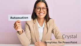  Presentation with automation - Presentation theme consisting of beautiful-hispanic-business-woman-holding background and a coral colored foreground