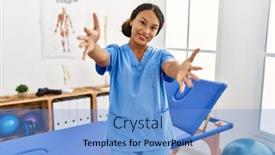  Presentation with beautiful hispanic woman - Presentation with beautiful-hispanic-physiotherapist-woman background and a  colored foreground