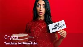  Presentation with birthday cake - Colorful slide deck enhanced with beautiful-hispanic-woman-celebrating-birthday backdrop and a wine colored foreground