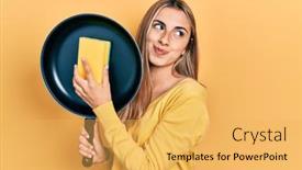  Presentation with beautiful hispanic woman - Slide deck with beautiful-hispanic-woman-cleaning-cooking background and a yellow colored foreground