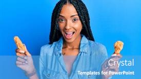  Presentation with beautiful hispanic woman - Theme featuring beautiful-hispanic-woman-eating-chicken background and a teal colored foreground