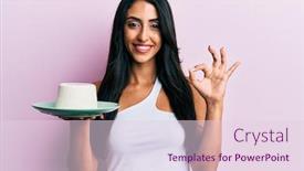  Presentation with white cheese - Cool new slide deck with beautiful-hispanic-woman-eating-fresh backdrop and a lemonade colored foreground