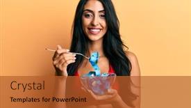  Presentation with weight loss woman showing - Theme enhanced with beautiful-hispanic-woman-eating-measure background and a red colored foreground