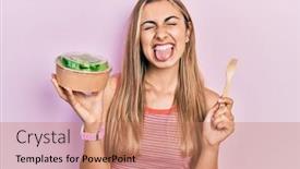  Presentation with beautiful hispanic woman - Theme enhanced with beautiful-hispanic-woman-eating-salad background and a  colored foreground