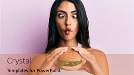  Presentation with beautiful hispanic woman - Colorful slide deck enhanced with beautiful-hispanic-woman-eating backdrop and a coral colored foreground