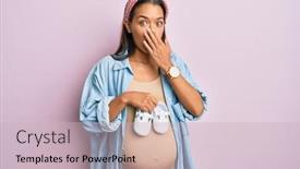  Presentation with baby shoes - Colorful slide set enhanced with beautiful-hispanic-woman-expecting backdrop and a soft green colored foreground