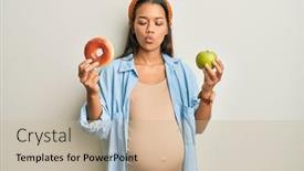  Presentation with food fish - Slide deck having beautiful-hispanic-woman-expecting background and a soft green colored foreground