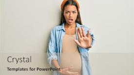  Presentation with angry baby - Theme having beautiful-hispanic-woman-expecting background and a soft green colored foreground