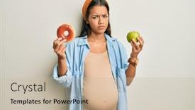  Presentation with food problem - Amazing PPT theme having beautiful-hispanic-woman-expecting backdrop and a soft green colored foreground