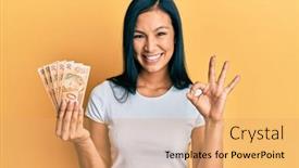  Presentation with hispanic heritage celebration - PPT layouts having beautiful-hispanic-woman-holding-50 background and a yellow colored foreground