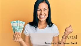  Presentation with beautiful hispanic woman - Beautiful slides featuring beautiful-hispanic-woman-holding-50 backdrop and a coral colored foreground