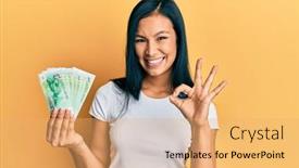  Presentation with singapore - Cool new slide deck with beautiful-hispanic-woman-holding-5 backdrop and a yellow colored foreground