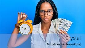  Presentation with beautiful hispanic woman - Beautiful slides featuring beautiful-hispanic-woman-holding-alarm backdrop and a light blue colored foreground