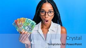  Presentation with australian - Presentation theme featuring beautiful-hispanic-woman-holding-australian background and a light blue colored foreground