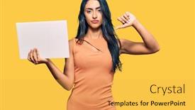  Presentation with beautiful hispanic woman - PPT theme featuring beautiful-hispanic-woman-holding-blank background and a yellow colored foreground