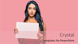  Presentation with beautiful hispanic woman - Colorful presentation theme enhanced with beautiful-hispanic-woman-holding-blank backdrop and a lemonade colored foreground